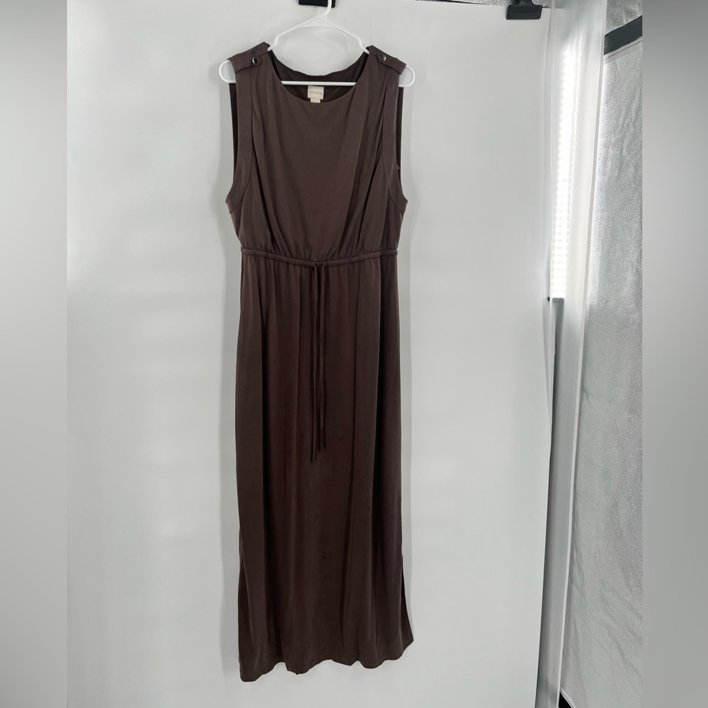 Chico’s brown sleeveless dress with drawstring cinched waist 1
